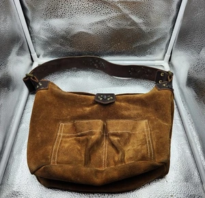 Tylie Malibu Brown Suede Hobo Bag with Pyramid Stud Accents - Picture 1 of 24