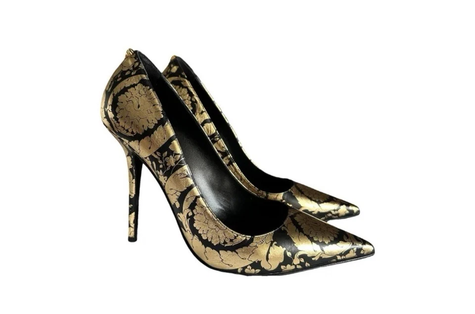 Versace Zapatos de Tacón de Charol Negro y Dorado, Medusa, Estampado Paisley EU 37 Foto 1 de 4