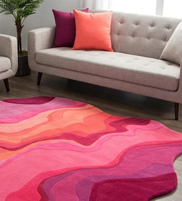 Hand-Tufted Wool Rug: Pink Coral Abstract Design - Image 1 of 4