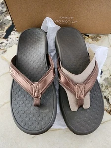 Vionic Tide Bronze Metallic Leather Flip Flops Sandals Size 9M New w/ Defects - Picture 1 of 14