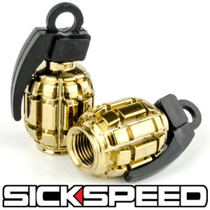 2 PC 24K GOLD ANODIZED GRENADE VALVE STEM CAP KIT/SET FOR MOTORCYCLE TIRES M3 - Picture 1 of 1