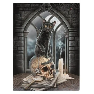 SALEM LISA PARKER KLEINES LEINWAND BILD KUNSTDRUCK GOTH SCHWARZE KATZE SCHÄDEL PENTAGRAMM - Bild 1 von 2