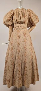 EARLY EDWARDIAN 3 PC CREAM WOOL FLORAL DRESS W PUFF SLEEVES + CORSET LACING - Picture 1 of 10