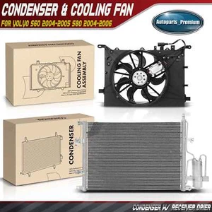 AC Condenser & Cooling Fan w/ Shroud Kit for Volvo S60 2004-2005 S80 2004-2006 - Picture 1 of 9