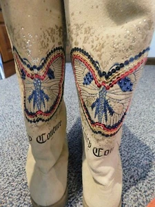 Juicy Couture Women's Butterfly Slight Wedge Tall Boot Size 8 - Picture 1 of 12
