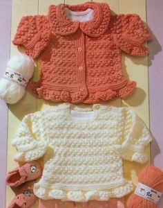 (BC14) KNITTING PATTERN - BABY GIRL FRILLY CARDIGAN & SWEATER 16"-24" AGES 0-5 - Picture 1 of 1