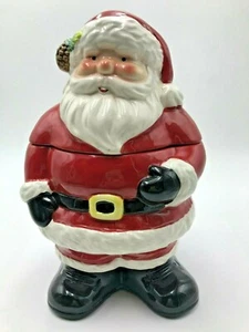 11" Santa Claus Cookie Snack Jar 2Pc Set Ceramic Glass Holiday Christmas Decor G - Picture 1 of 8