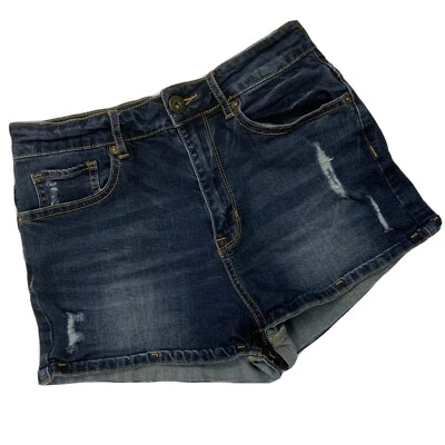 Pantalones Cortos de Denim Bullhead Algodón Súper Alto Tiro Cortos 1/2” Puño Lavado Oscuro Talla 5 Foto 1 de 4