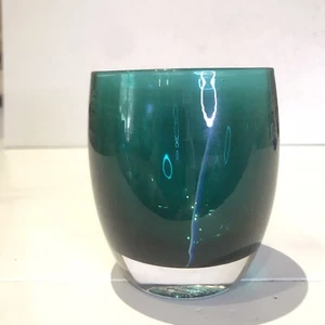 Glassybaby Votive Candle Holder Iridescent Teal Blue Green White Stripe 2020 CAY - Picture 1 of 12