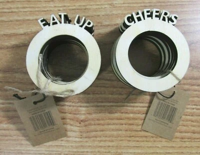 CREATIVE CO-OP WOOD NAPKIN RINGS CHEERS / EAT UP / 2 SETS SEEN / 5 IN EACH SET - Image 1 of 4