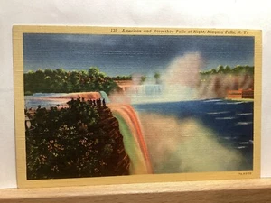 American and Horseshoe Falls at Night: Niagara Falls, NY - Vintage Postcard - Picture 1 of 3