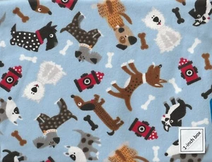 Half Yard FLANNEL Dogs Dachshunds Terriers Bulldogs on Light Blue 100% Cotton - Picture 1 of 1