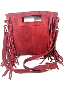 VINTAGE RAJ L.A. DAMEN 100% LEDER HANDTASCHE CROSSBODY SCHULTER HANDTASCHE SUADE ROT - Bild 1 von 12