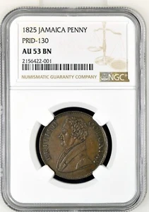 *** NGC *** JAMAICA *** PENNY TOKEN *** 1825 *** AU53 *** RARE *** TOP POP ***u7 - Picture 1 of 2