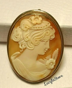 Vintage ITALIEN KAMEE handgeschnitzt Muschel Gold Silber 800 Brosche Anstecknadel Anhänger 2,2 Zoll - Bild 1 von 12