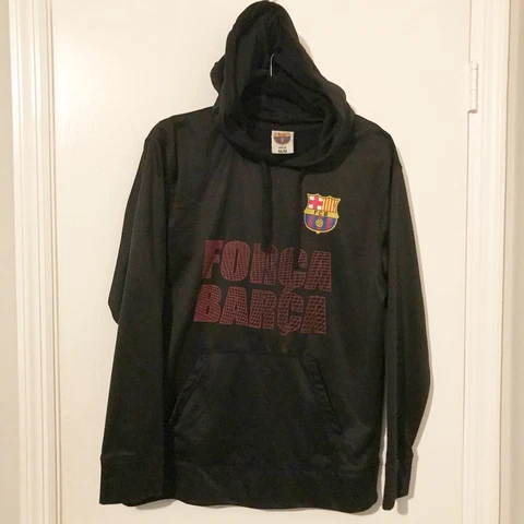 FCB Barcelona Black  Sweatshirt Hoodie Sweater Men’s Medium Soccer Forca Barca Cover