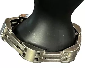 Heavy Sterling Silver 7.5” Bracelet Vintage Art Deco Geometric 925 Link Unisex - Picture 1 of 8