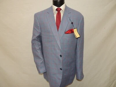 全新带标签 ALAN FLUSSER 蓝色 WINDOWPANE 亚麻混纺夹克 尺寸 XXL 全新! — 第 1/4 张图片