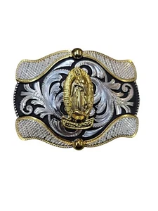 Cowboy Gürtelschnalle für Mann Virgen 4,25"x3,25" Silber/Schwarz/Gold - Bild 1 von 2