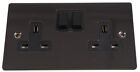 Flat Plate 2 Gang DP 13A Switched Socket, Black Nickel Round edge style BS(E 1)