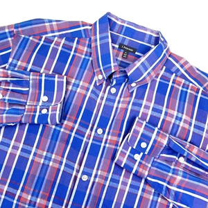 J Peterman Shirt Men XL Button Up Blue Multi Colorful Madras Plaid Indian Summer - Picture 1 of 10