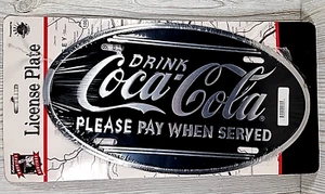 Coca-Cola Advertising Chrome & Black Oval License Plate Approx. 12 " - Picture 1 of 5