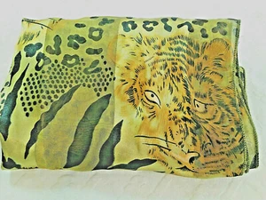 scarf TIGER Heads Skin print 12x44" Gold Yellow Black Lengthwise Stripes No Tags - Picture 1 of 7