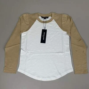 VERONICA BEARD Jeans Women's Mason Baseball Tee Sz-M Stone Khaki/White - Picture 1 of 16