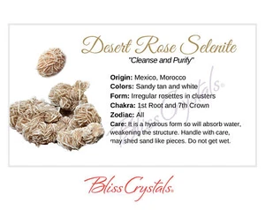DESERT ROSE SELENITE Crystal Information Card, Double sided #HC138 - Picture 1 of 2