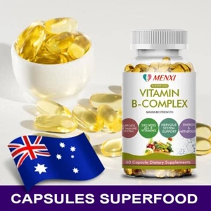 Vitamin B Complex Capsules B1 B2 B3 B5 B6 B7 B9 B12 Folic Acid & Biotin Energy - Picture 1 of 10
