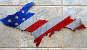 Upper Peninsula of Michigan American Flag Plasma Cut Metal Wall Art 16" Wide - Picture 1 of 5