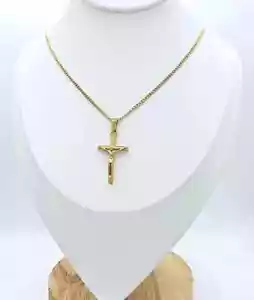 Gold kleine Kruzifix Halskette, 14 Karat vergoldet, kein Verblassen, 1,5 mm Panzerkette - Bild 1 von 5