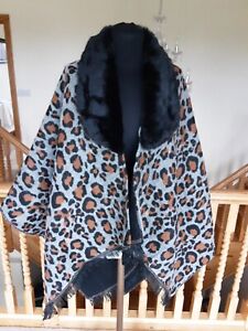 New Shawl Wrap Cape Animal Print Design Faux Fur Collar Removable Gift