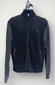 Polo Ralph Lauren Jacket Mens Size Medium Black Full Zip Color Block Cotton Pony - Picture 1 of 5
