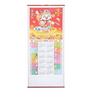 Chinese New Year Calendar 2024 Chinese God of Wealth Wall Scroll Calendar Decor