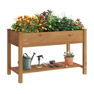 Raised Garden Bed with Shelf,Elevated Wooden Planter Box with Legs,Garden Pla... - Picture 1 of 6