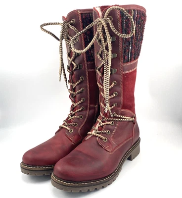Bos & Co Women "Holland" Leather Wool Sherpa Lined Tall Red Boot Size 38 US 7.5 - Image 1 of 4