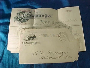 1891 MEAGLEYS WÄSCHESEIFE Werbung BRIEF Binghamton NY mit Rechnung - Bild 1 von 2