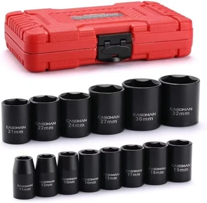 CASOMAN 14 Pieces 1/2-Inch Drive Shallow Impact Socket Set, SHALLOW(CR-V) - Picture 1 of 6