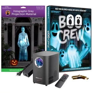 USB Projector Kit-Atmosfx Boo Crew USB Projector 5.5 Ft. X 9 Ft. L Gray Holograp - Picture 1 of 12