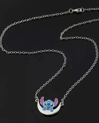 Stitch Necklace Crescent Moon  Disney Unisex Birthday Christmas Stocking Gift - Image 1 of 4