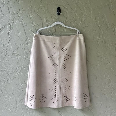 Chico's Women's XL Size 3 Beige Embellished Faux Suede A-Line Midi Skirt NWT - Image 1 of 4