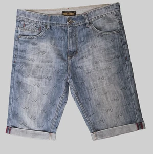 Threadbare Jeansshorts zum Aufkrempeln blau Vogelmuster Reißverschluss Hosenschlitz Herren Größe 34" 9" Saum - Bild 1 von 8