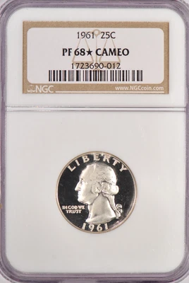 1961 Washington Quarter Proof NGC PF 68 STAR CAMEO PR68*CAM Old Holder Coin 25C - Image 1 of 2