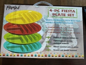 Parini 4-pc Fiesta Melamine Mexican Food Plate Set Tacos, Sides & Dip NEW   (66) - Picture 1 of 4