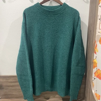 LL Bean Sweater Mens XXL Green Blue Crewneck Made In USA Vintage 80s 90s Read - Image 1 of 4