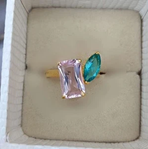 Anillo de compromiso de morganita de corte radiante creado en laboratorio... - Imagen 1 de 5
