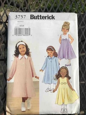 Butterick #3757 Girls Dress Coat Sewing Pattern Sz 4 5 6 Uncut 2003 Formal Party - Image 1 of 4