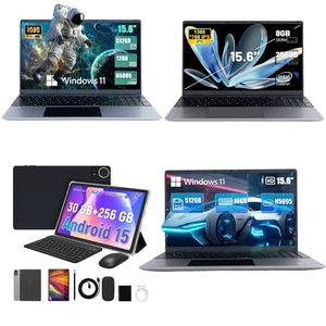 14"/15.6" Laptop Tablet 256GB 512GB Windows 11 Computers Support WiFi, Bluetooth - Picture 1 of 28