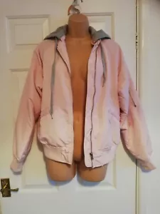 Pink Satin Effect Grey Hooded Zipped Bomber Jacket By Stradivarius Size XS BNWT - Picture 1 of 9